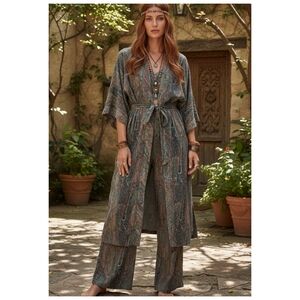 Elegant Paisley Kimono & Pants